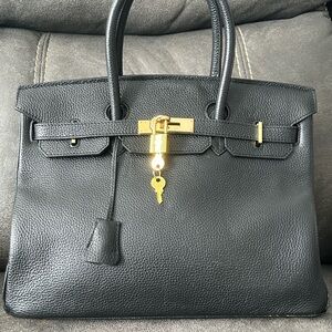 Hermès Birkin 35  Black Leather Bag with Blind Stamp Square L